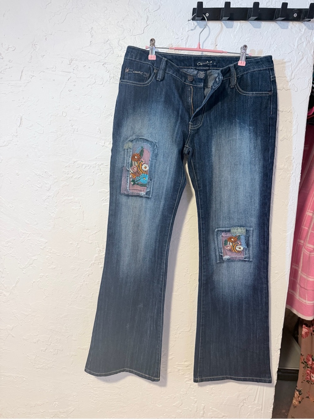 Clash Blue Flared Jeans with Floral Patch Details